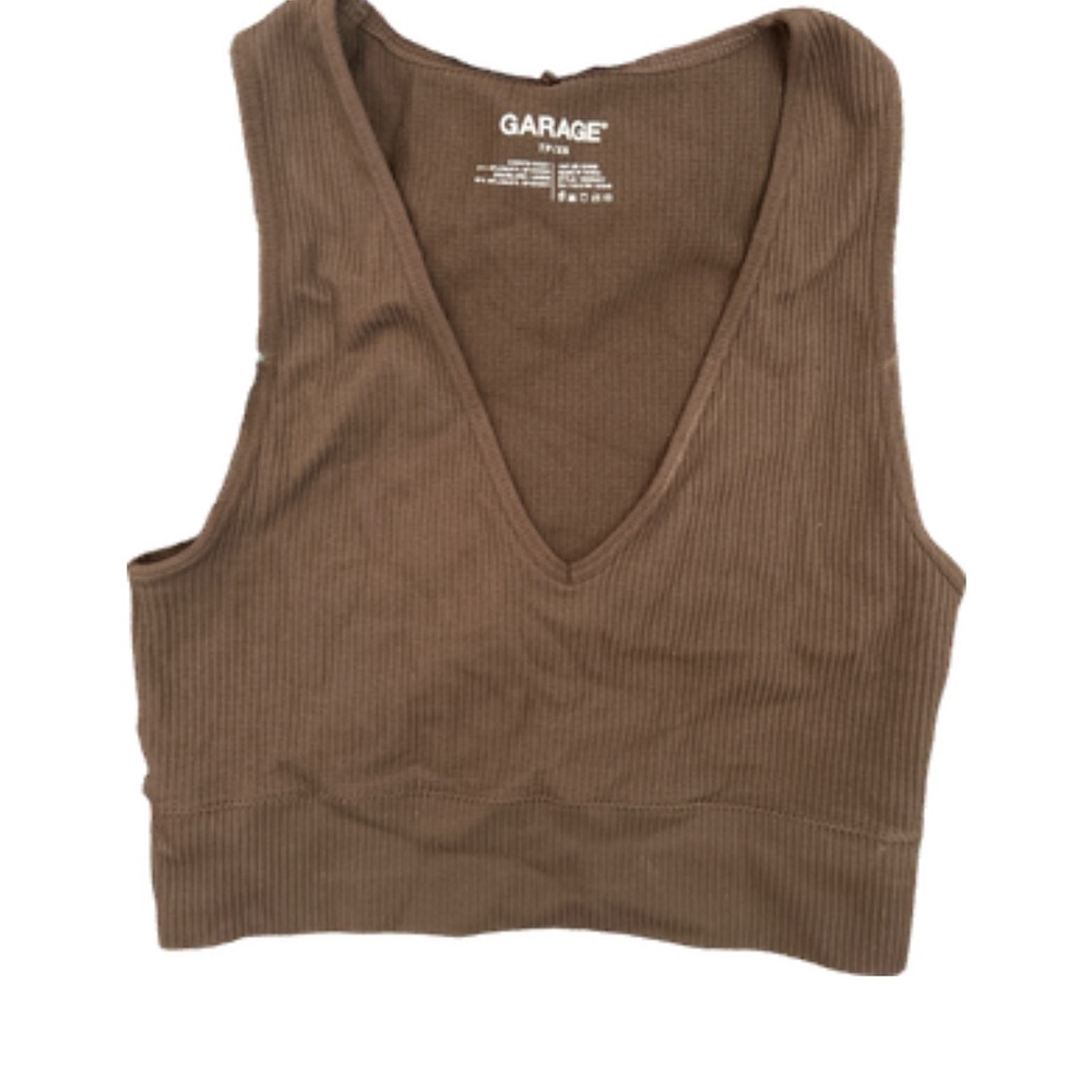 Garage Brown Ribbed V-Neck Women's Top
